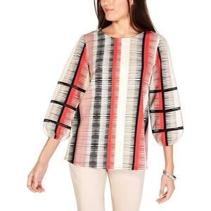 Alfani Women’s Blouse Size XL 3/4 Balloon Sleeve Stripes Geometric